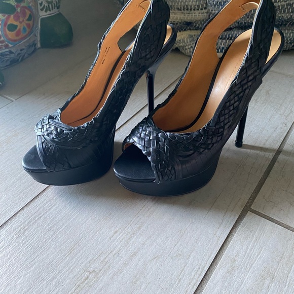L.A.M.B. Slingback, open toe, leather stiletto size 7M black 6” heels 1” platfor - Picture 10 of 11